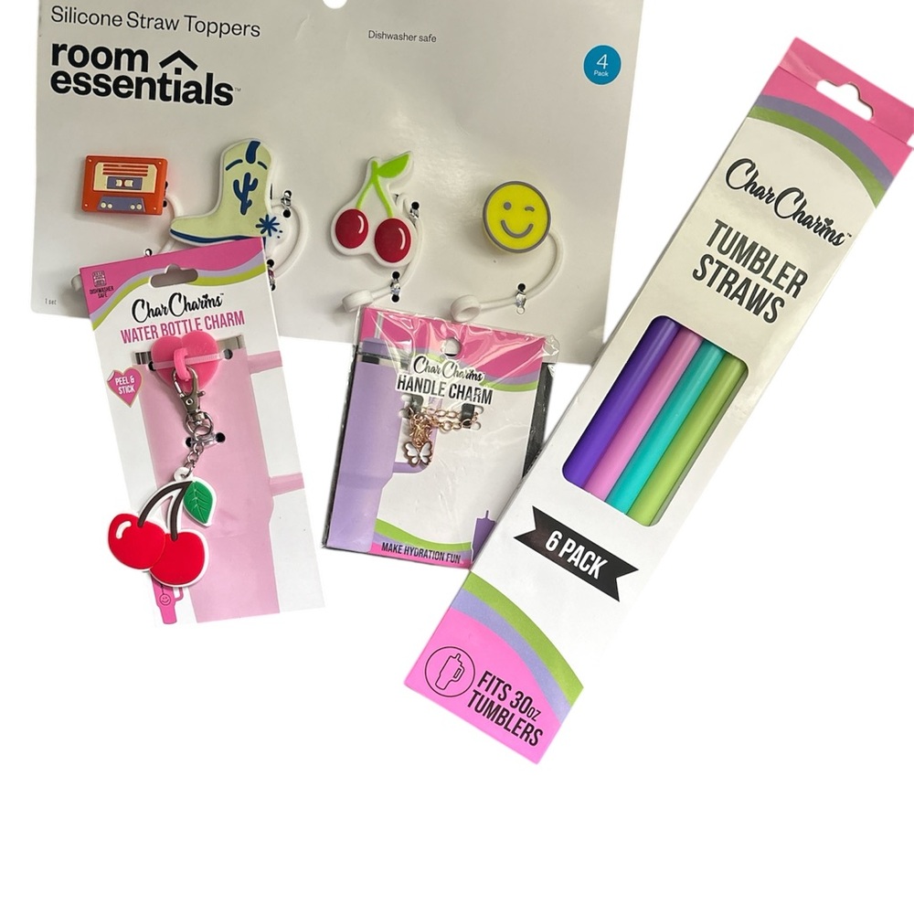Char Charms Straws, Handle and Bottle Charm and straw topper set